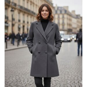 Renatto Bene Womens Preppy Minimalist Grey Double-Breasted Peacoat Size 38 (S/M)